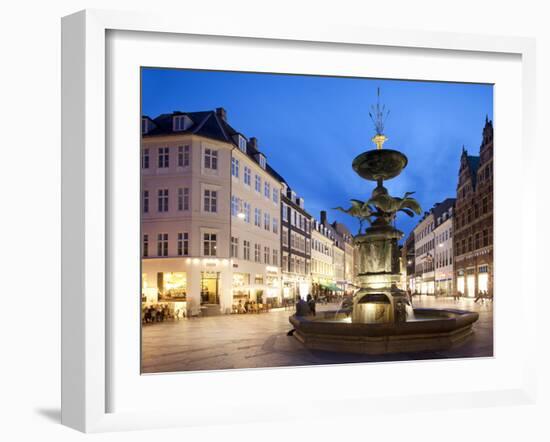 Restaurants and Fountain at Dusk, Armagertorv, Copenhagen, Denmark, Scandinavia, Europe-Frank Fell-Framed Photographic Print