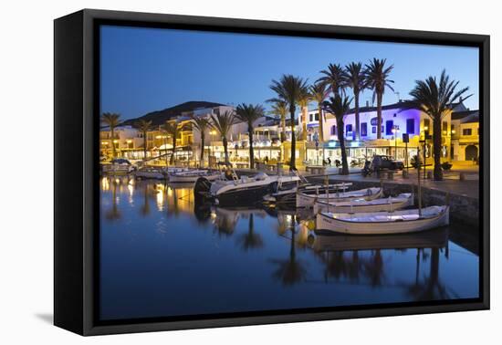 Restaurants at Night Along the Harbour, Fornells, Menorca, Balearic Islands, Spain, Mediterranean-Stuart Black-Framed Premier Image Canvas