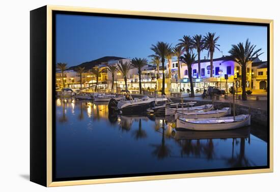 Restaurants at Night Along the Harbour, Fornells, Menorca, Balearic Islands, Spain, Mediterranean-Stuart Black-Framed Premier Image Canvas