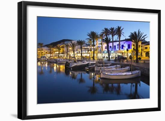 Restaurants at Night Along the Harbour, Fornells, Menorca, Balearic Islands, Spain, Mediterranean-Stuart Black-Framed Photographic Print