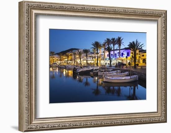 Restaurants at Night Along the Harbour, Fornells, Menorca, Balearic Islands, Spain, Mediterranean-Stuart Black-Framed Photographic Print