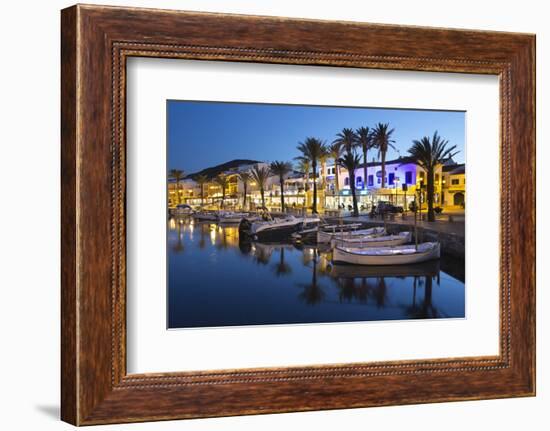 Restaurants at Night Along the Harbour, Fornells, Menorca, Balearic Islands, Spain, Mediterranean-Stuart Black-Framed Photographic Print