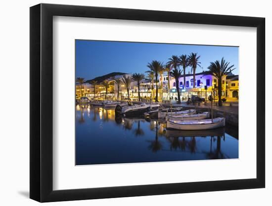 Restaurants at Night Along the Harbour, Fornells, Menorca, Balearic Islands, Spain, Mediterranean-Stuart Black-Framed Photographic Print