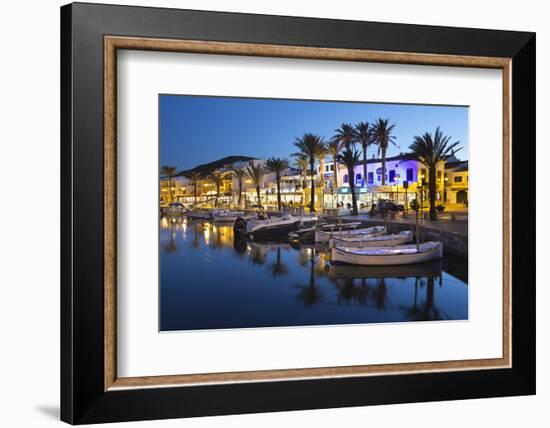 Restaurants at Night Along the Harbour, Fornells, Menorca, Balearic Islands, Spain, Mediterranean-Stuart Black-Framed Photographic Print