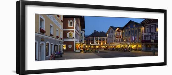 Restaurants in Market Square Illuminated at Dusk, Mondsee, Mondsee Lake-Doug Pearson-Framed Photographic Print