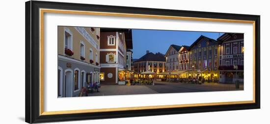 Restaurants in Market Square Illuminated at Dusk, Mondsee, Mondsee Lake-Doug Pearson-Framed Photographic Print