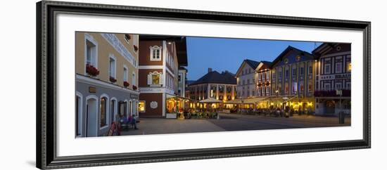 Restaurants in Market Square Illuminated at Dusk, Mondsee, Mondsee Lake-Doug Pearson-Framed Photographic Print