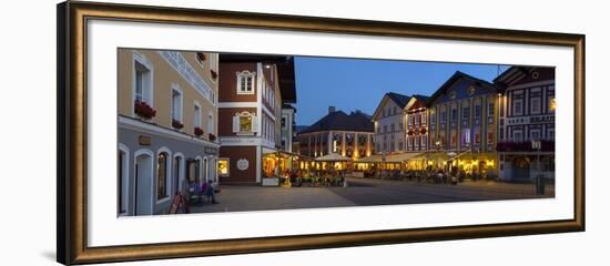 Restaurants in Market Square Illuminated at Dusk, Mondsee, Mondsee Lake-Doug Pearson-Framed Photographic Print