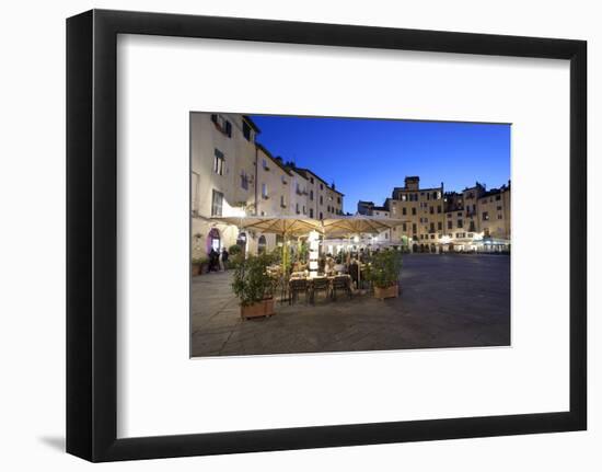 Restaurants in the Evening in the Piazza Anfiteatro Romano, Lucca, Tuscany, Italy, Europe-Stuart Black-Framed Photographic Print