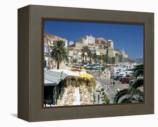 Restaurants in the Old Port with the Citadel in the Background, Calvi, Corsica-Peter Thompson-Framed Premier Image Canvas