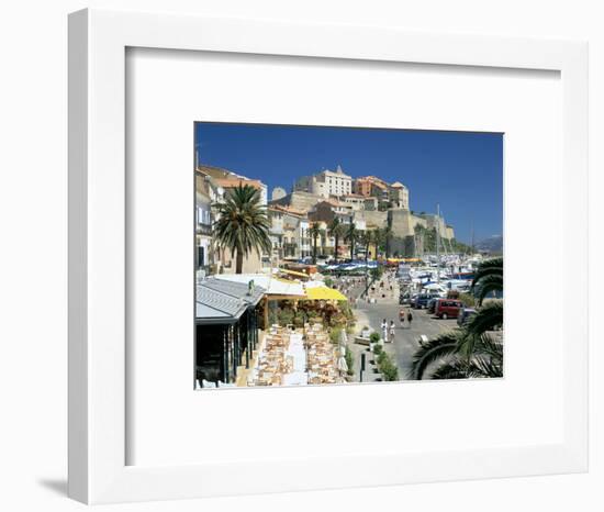 Restaurants in the Old Port with the Citadel in the Background, Calvi, Corsica-Peter Thompson-Framed Photographic Print