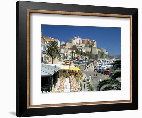 Restaurants in the Old Port with the Citadel in the Background, Calvi, Corsica-Peter Thompson-Framed Photographic Print