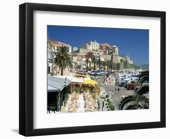 Restaurants in the Old Port with the Citadel in the Background, Calvi, Corsica-Peter Thompson-Framed Photographic Print