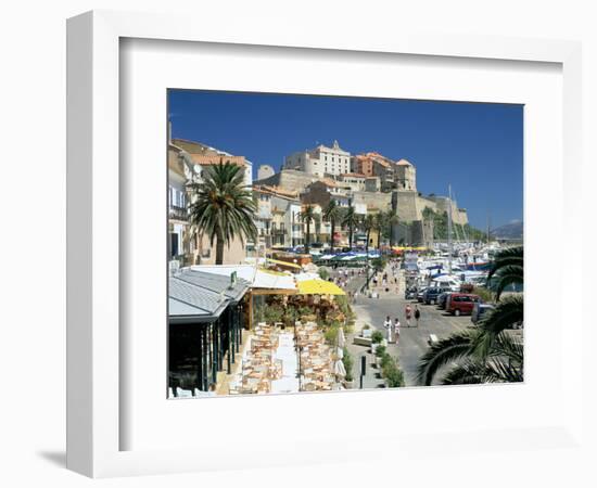 Restaurants in the Old Port with the Citadel in the Background, Calvi, Corsica-Peter Thompson-Framed Photographic Print