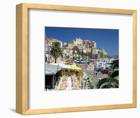 Restaurants in the Old Port with the Citadel in the Background, Calvi, Corsica-Peter Thompson-Framed Photographic Print