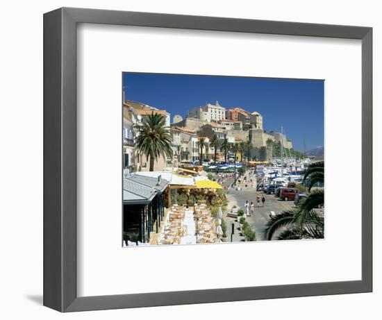 Restaurants in the Old Port with the Citadel in the Background, Calvi, Corsica-Peter Thompson-Framed Photographic Print