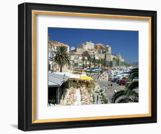 Restaurants in the Old Port with the Citadel in the Background, Calvi, Corsica-Peter Thompson-Framed Photographic Print