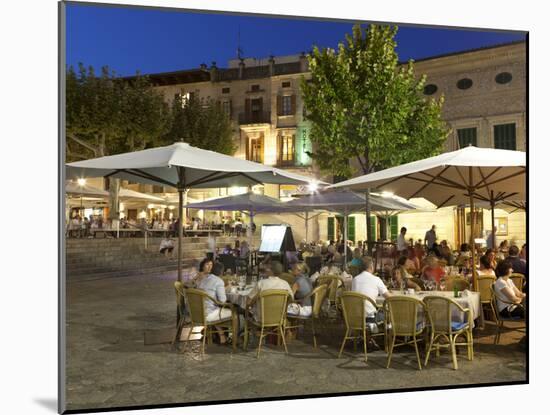Restaurants in the Plaza Mayor, Pollenca (Pollensa), Mallorca (Majorca), Balearic Islands, Spain, M-Stuart Black-Mounted Photographic Print
