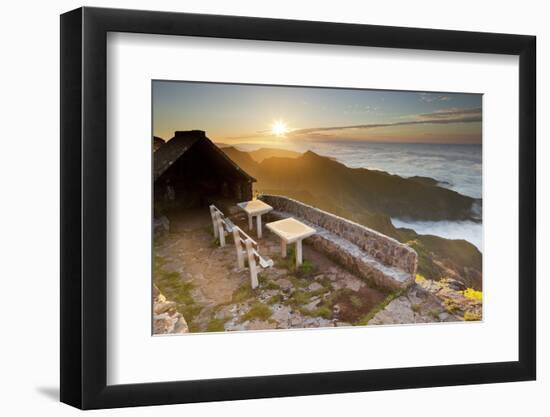 Resting Place Near Terxeira, Stone Bank, Sunset, Madeira, Portugal-Rainer Mirau-Framed Photographic Print