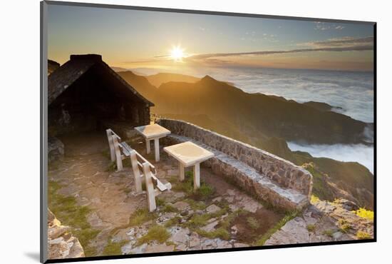 Resting Place Near Terxeira, Stone Bank, Sunset, Madeira, Portugal-Rainer Mirau-Mounted Photographic Print