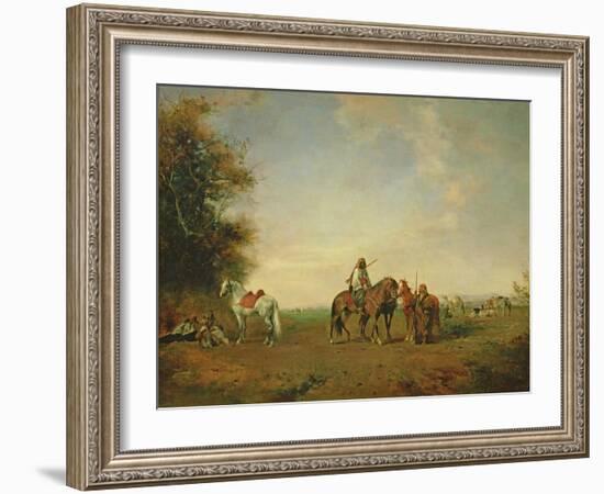 Resting Place of the Arab Horsemen on the Plain, 1870-Eugene Fromentin-Framed Giclee Print