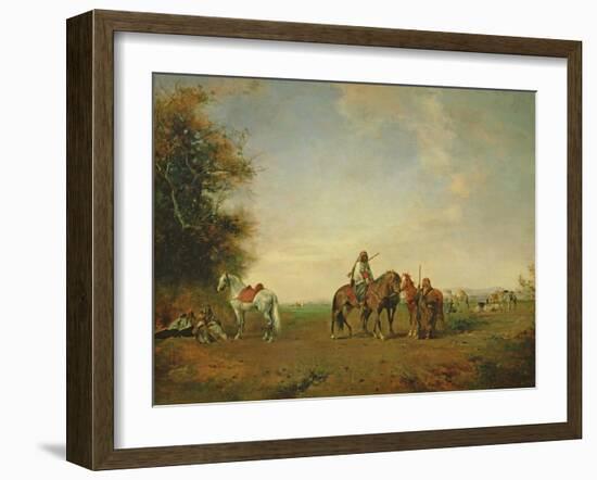 Resting Place of the Arab Horsemen on the Plain, 1870-Eugene Fromentin-Framed Giclee Print