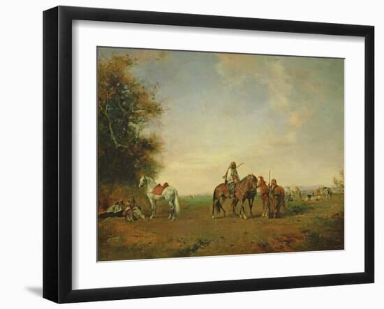 Resting Place of the Arab Horsemen on the Plain, 1870-Eugene Fromentin-Framed Giclee Print