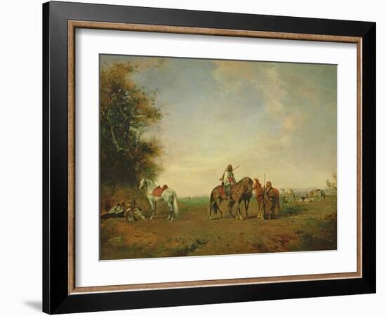 Resting Place of the Arab Horsemen on the Plain, 1870-Eugene Fromentin-Framed Giclee Print