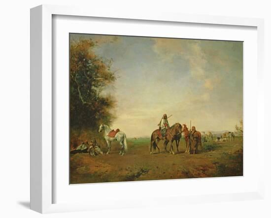 Resting Place of the Arab Horsemen on the Plain, 1870-Eugene Fromentin-Framed Giclee Print