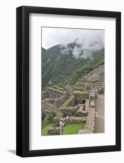 Restoration work at the Inca ruins of Machu Picchu, UNESCO World Heritage Site, Peru, South America-Julio Etchart-Framed Photographic Print