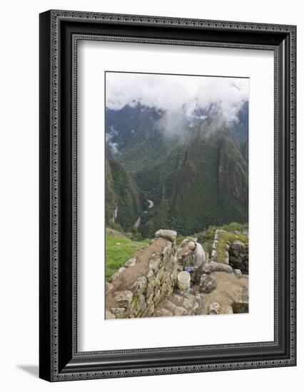 Restoration work at the Inca ruins of Machu Picchu, UNESCO World Heritage Site, Peru, South America-Julio Etchart-Framed Photographic Print