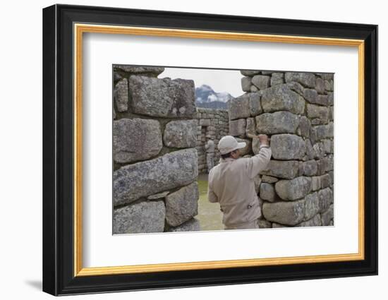 Restoration work at the Inca ruins of Machu Picchu, UNESCO World Heritage Site, Peru, South America-Julio Etchart-Framed Photographic Print