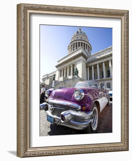 Restored Classic American Car Parked Outside the Capitilio, Havana, Cuba-Lee Frost-Framed Photographic Print