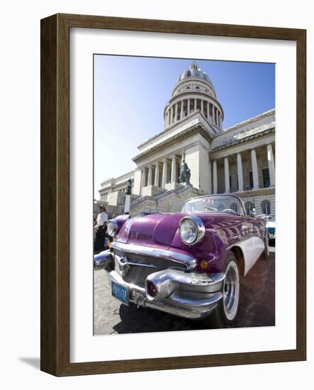 Restored Classic American Car Parked Outside the Capitilio, Havana, Cuba-Lee Frost-Framed Photographic Print