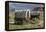 Restored Covered Wagons (Conestoga Wagon at Rear), at Scotts Bluff on the Oregon Trail in Nebraska-null-Framed Premier Image Canvas