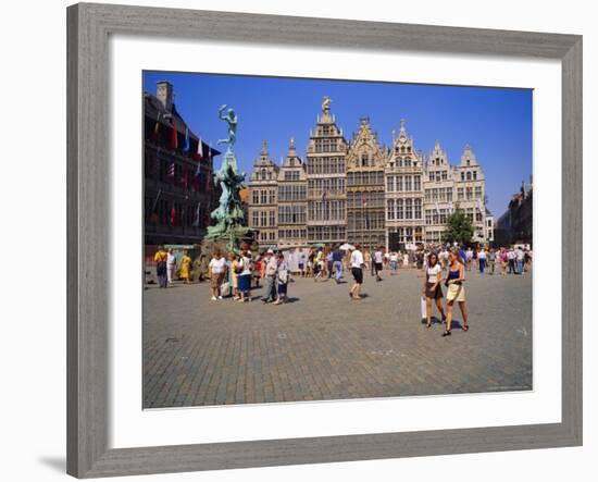 Restored Guildhouses, and the Brabo Fountain, Grote Markt, Antwerp, Belgium-Richard Ashworth-Framed Photographic Print