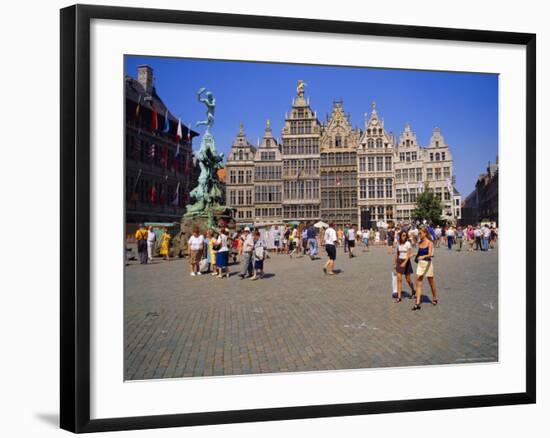 Restored Guildhouses, and the Brabo Fountain, Grote Markt, Antwerp, Belgium-Richard Ashworth-Framed Photographic Print