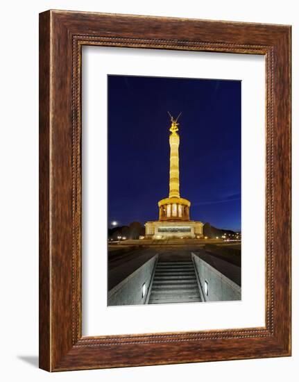 Restored Victory Column in the Evening, Street of the 17th of June, Berlin Mitte, Germany-Axel Schmies-Framed Photographic Print