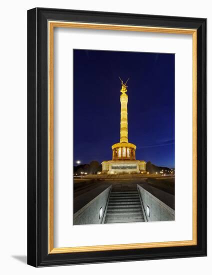 Restored Victory Column in the Evening, Street of the 17th of June, Berlin Mitte, Germany-Axel Schmies-Framed Photographic Print