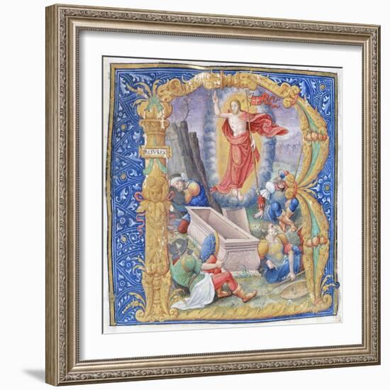 Resurrection of Christ, a Miniature from a Medieval Antiphonary, Latin Manuscript, 16th Century-null-Framed Giclee Print