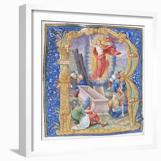 Resurrection of Christ, a Miniature from a Medieval Antiphonary, Latin Manuscript, 16th Century-null-Framed Giclee Print