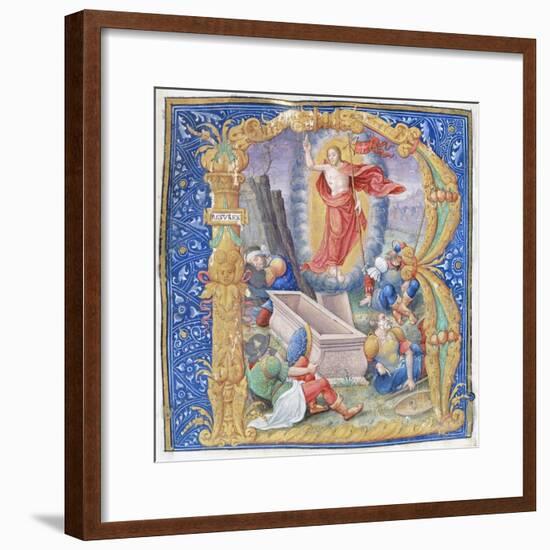 Resurrection of Christ, a Miniature from a Medieval Antiphonary, Latin Manuscript, 16th Century-null-Framed Giclee Print