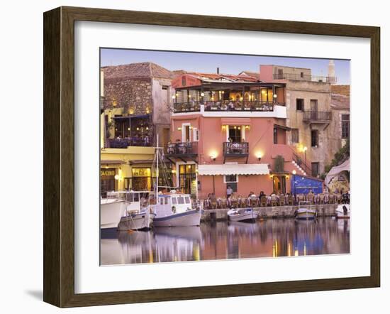 Rethymnon Old Port and Restaurants, Crete Island, Greek Islands, Greece, Europe-Sakis Papadopoulos-Framed Photographic Print