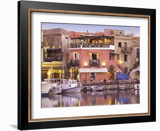 Rethymnon Old Port and Restaurants, Crete Island, Greek Islands, Greece, Europe-Sakis Papadopoulos-Framed Photographic Print