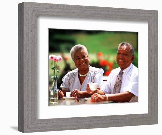 Retired African-American Couple Eating Together at Outdoor Cafe-Bill Bachmann-Framed Photographic Print