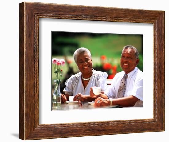 Retired African-American Couple Eating Together at Outdoor Cafe-Bill Bachmann-Framed Photographic Print