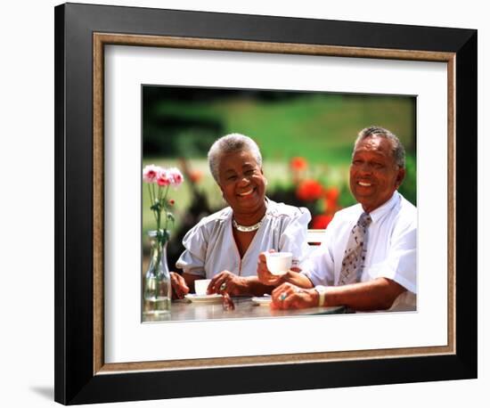 Retired African-American Couple Eating Together at Outdoor Cafe-Bill Bachmann-Framed Photographic Print