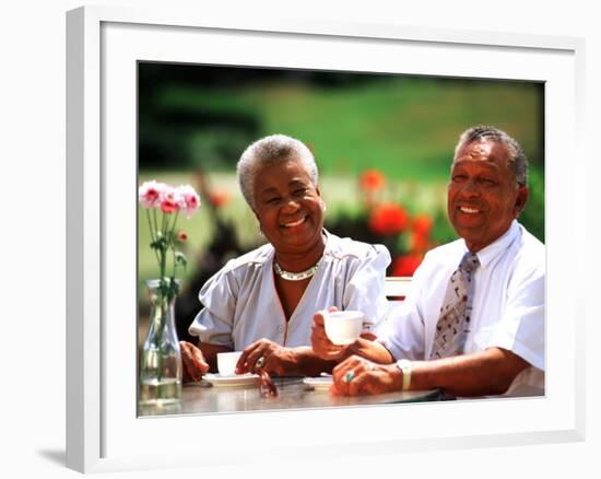 Retired African-American Couple Eating Together at Outdoor Cafe-Bill Bachmann-Framed Photographic Print