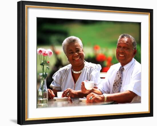 Retired African-American Couple Eating Together at Outdoor Cafe-Bill Bachmann-Framed Photographic Print