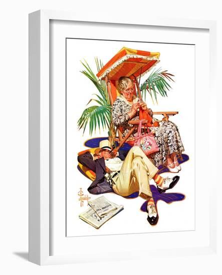 "Retired Couple at Beach,"February 20, 1937-Joseph Christian Leyendecker-Framed Giclee Print